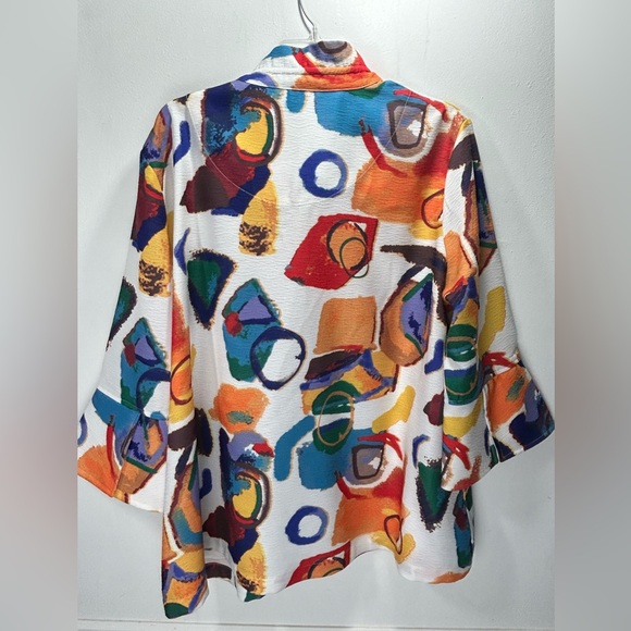 Ali Miles Art To Wear Multi Colored Stand Up Collar 4 Button Jacket Sz XL Lagan - Picture 5 of 6